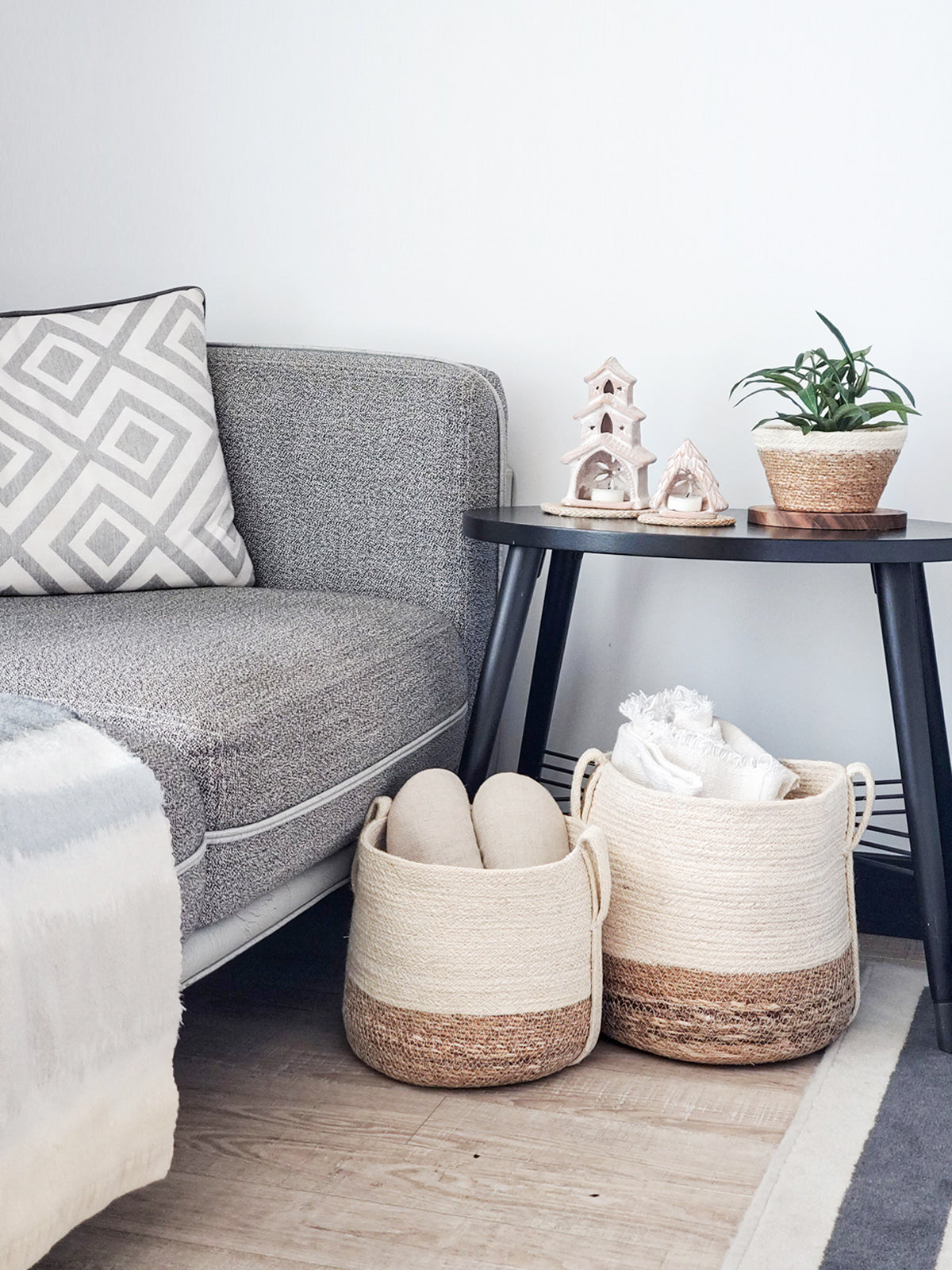 Handwoven Savar Jute & Seagrass Basket with Side Handle — Natural Storage Basket for Home Décor