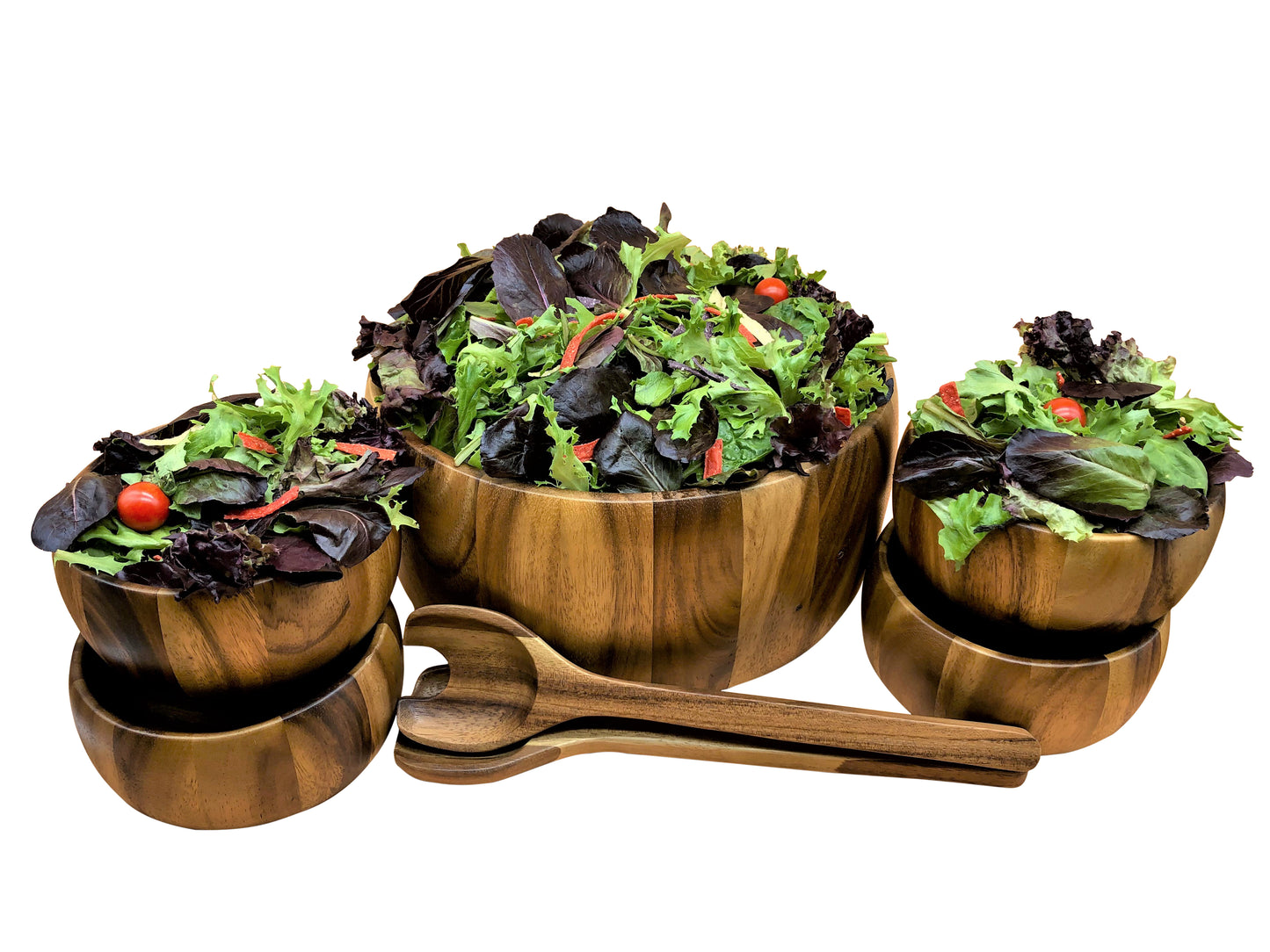 Dragor 7-Piece Extra Large Salad Bowl Set with Servers & 4 Individual Bowls — Elegant Serving Set