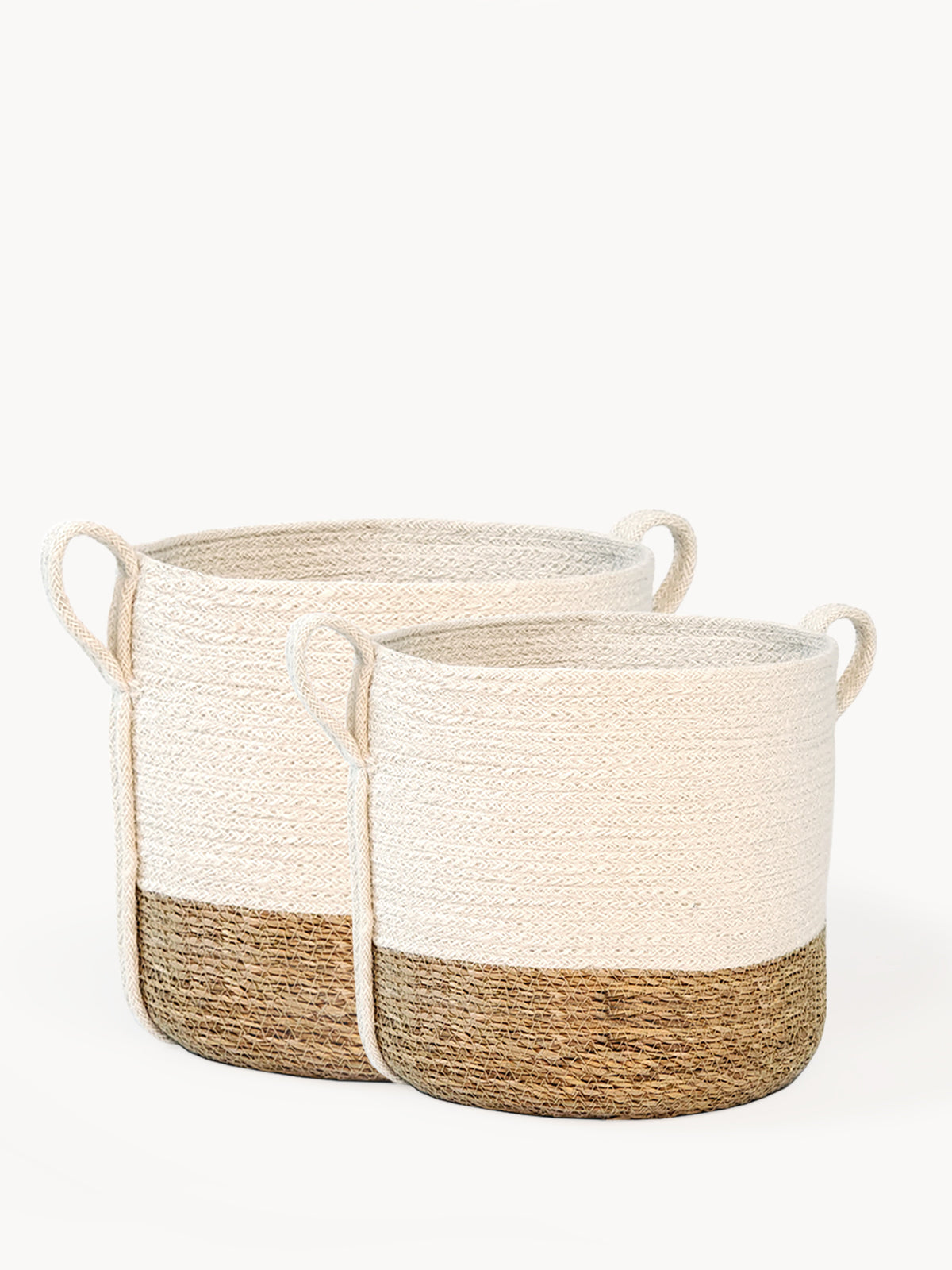 Handwoven Savar Jute & Seagrass Basket with Side Handle — Natural Storage Basket for Home Décor