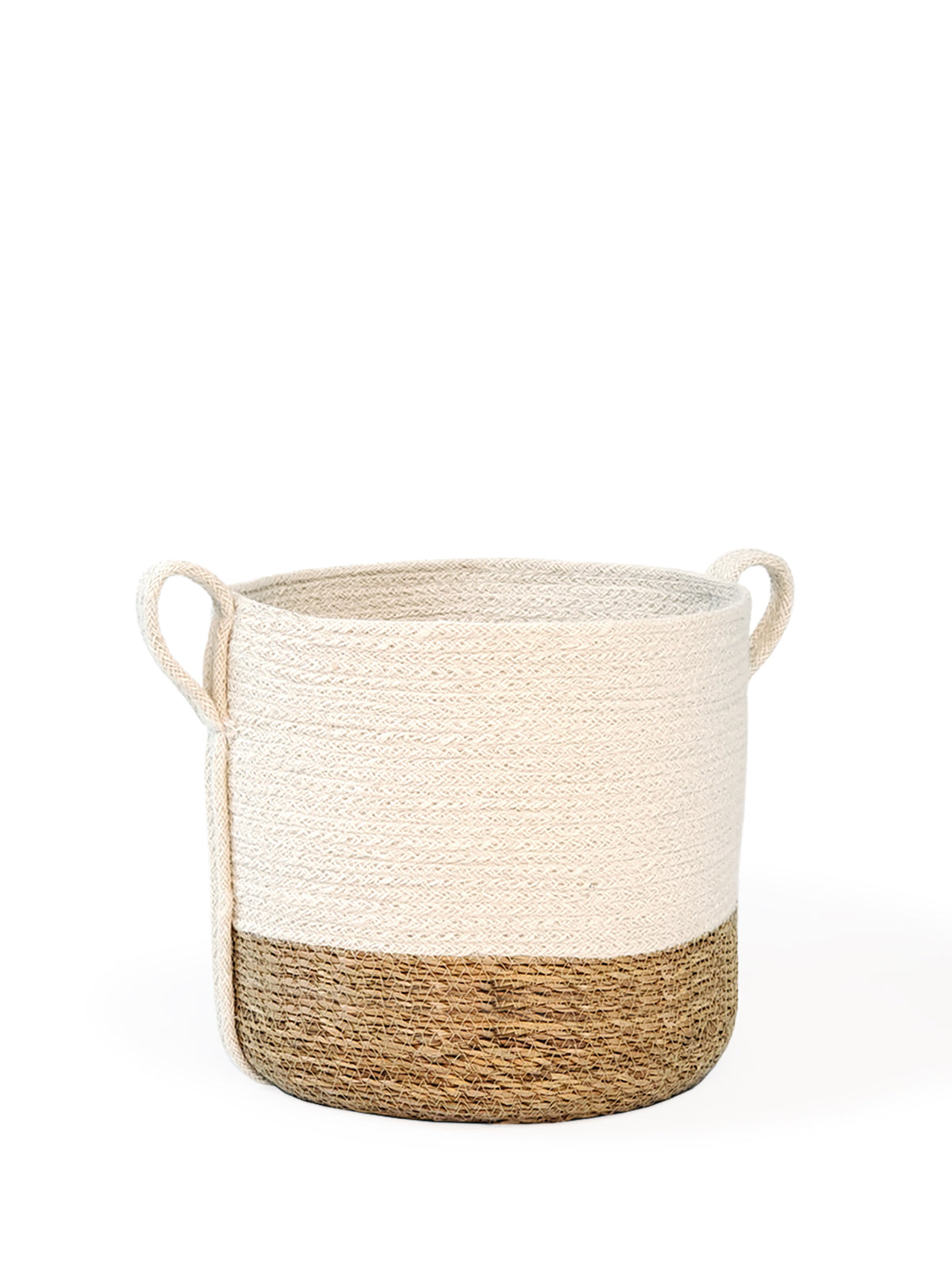 Handwoven Savar Jute & Seagrass Basket with Side Handle — Natural Storage Basket for Home Décor