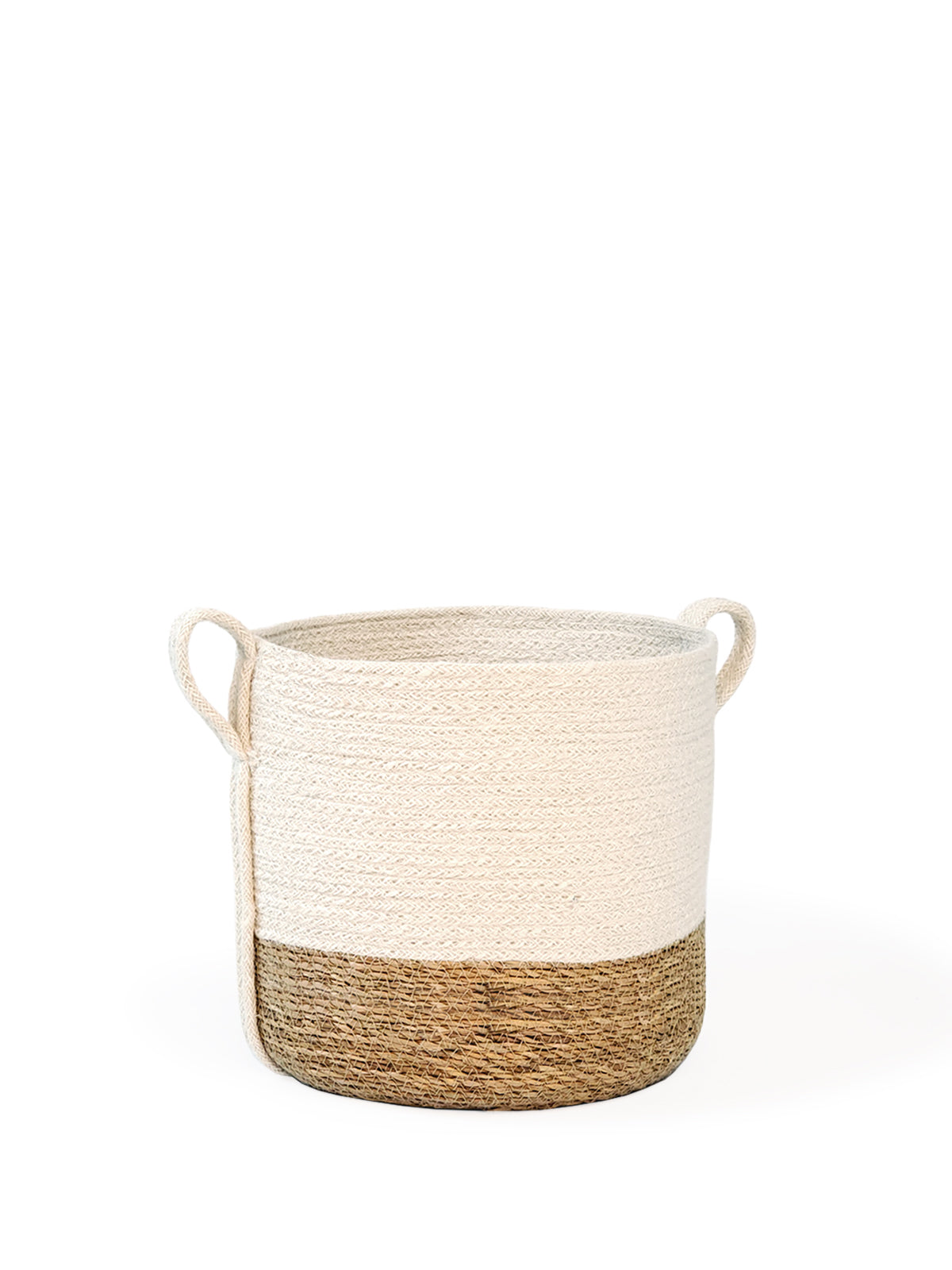 Handwoven Savar Jute & Seagrass Basket with Side Handle — Natural Storage Basket for Home Décor