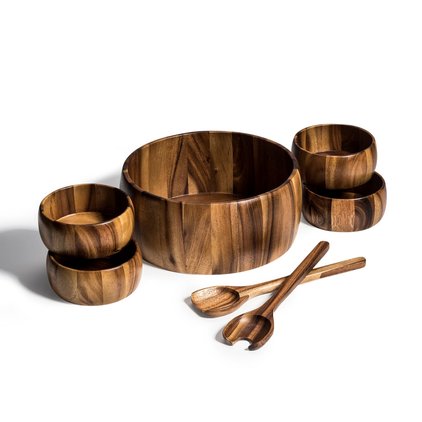 Dragor 7-Piece Extra Large Salad Bowl Set with Servers & 4 Individual Bowls — Elegant Serving Set