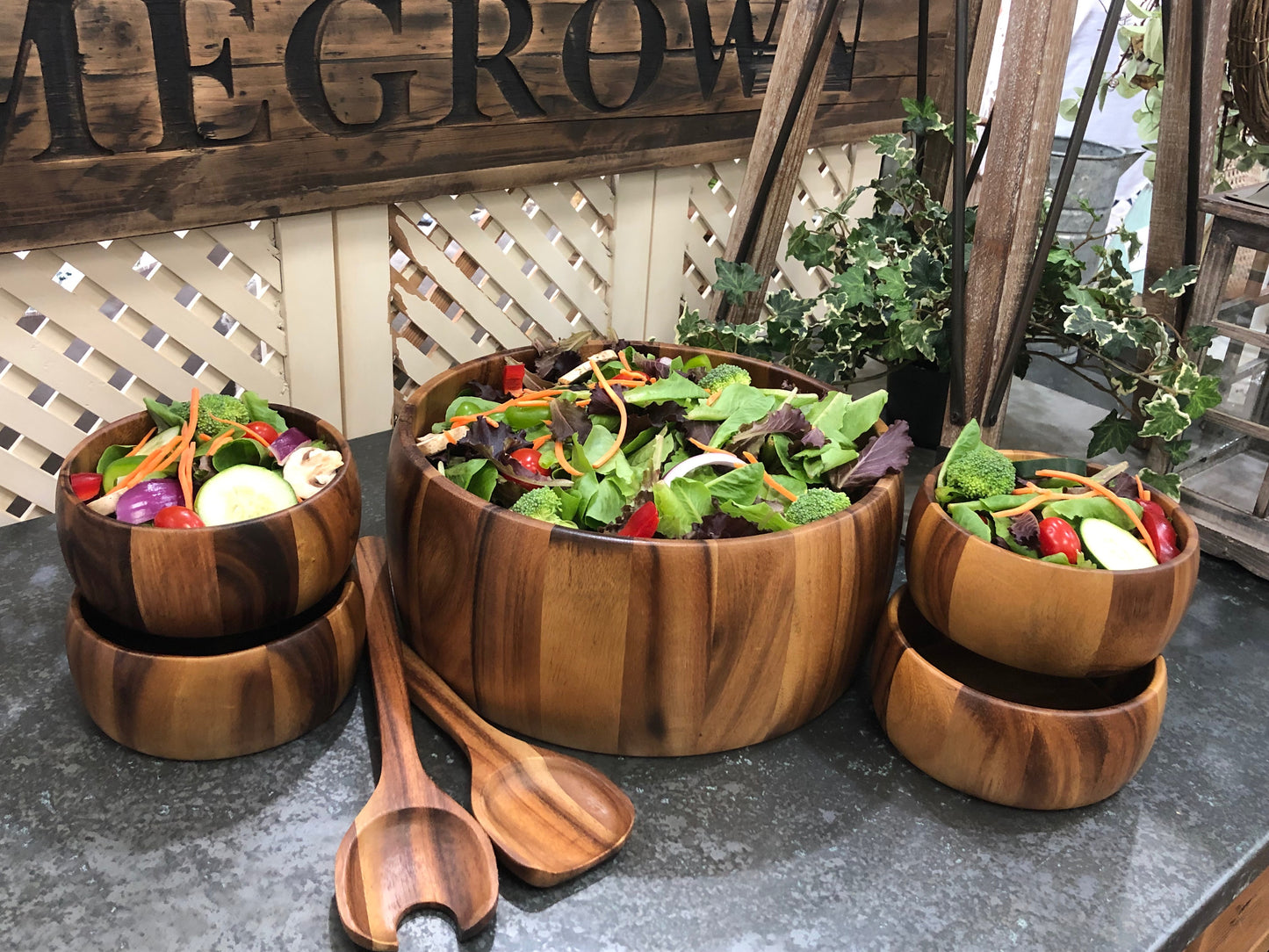 Dragor 7-Piece Extra Large Salad Bowl Set with Servers & 4 Individual Bowls — Elegant Serving Set